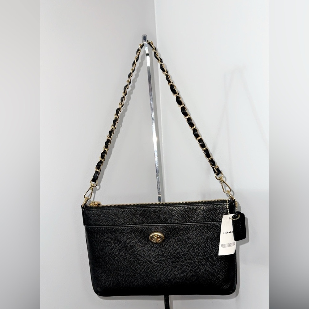 COACH Crossbody Bag C3376-GDBLK Polly Polished Pebble Leather Black AUTHENTIC - Picture 4 of 12